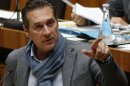 Austrian Freedom Party leader Strache delivers his speech in the parliament in Vienna