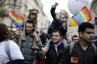 Tens of thousands of demonstrators turned out in Paris on December 16, 2012, to show support for the government's plans to legalise gay marriage and adoption