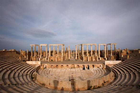 Pemandangan Leptis Magna, Situs Warisan Dunia UNESCO di pantai Mediterania Afrika Utara, sekitar 120 km timur Tripoli, 8 November 2011. Libya adalah salah satu pos Romawi Kuno sekitar abad pertama Mas