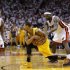 Indiana Pacers' Hill grabs the ball after he was fouled by Miami Heat's James as Miami's Chalmers and Wade look on during Game 2 of their NBA Eastern Conference final basketball playoff in Miami