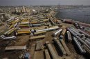 Fuel tankers, which are used to carry fuel for NATO forces in Afghanistan, are seen parked at a compound in Karachi
