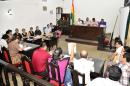 View of the trial in the case of the disappearance and probable murder of French nationals Jeremie Bellanger and Fannie Blancho against Bolivian Jaime Martinez, main suspect in the case, in Trinidad, Bolivia, on February 27, 2014