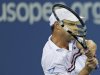 Andy Roddick returns a shot to Argentina's Juan Martin Del Potro in the fourth round of the 2012 US Open tennis tournament,  Tuesday, Sept. 4, 2012, in New York. (AP Photo/Charles Krupa)