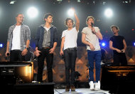 FILE - In this Friday Dec. 7, 2012 file photo, One Direction performs at Z100's Jingle Ball 2012 presented by Aeropostale at Madison Square Garden in New York. Band members, from left, are Liam Payne, Zayn Malik, Harry Styles, Niall Horan, and Louis Tomlinson. MTV on Thursday, Dec. 13, 2012 announced that One Direction is the network's 2012 Artist of the Year. (Photo by Evan Agostini/Invision/AP)