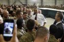 U.S. President Barack Obama greets troops at Bagram Air Base in Kabul