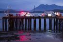 Rescue personnel mounting a search for victims of a capsized whale-watching boat park on a wharf in Tofino