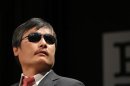 File photo of Chinese dissident Chen Guangcheng speaking to journalists following an appearance in New York