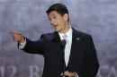 Republican vice presidential nominee Rep. Paul Ryan accepts the nomination as he addresses delegates during the third session of the Republican National Convention in Tampa