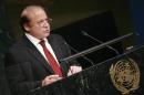Prime Minister Muhammad Nawaz Sharif of Pakistan addresses attendees during the 70th session of the United Nations General Assembly at the U.N. Headquarters in New York