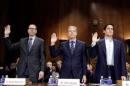 Chairman and CEO of AT&T Stephenson, Chairman and CEO of Time Warner Bewkes and owner of the Dallas Mavericks Cuban are sworn in before a Senate Judiciary Committee Antitrust Subcommittee hearing on the proposed deal between AT&T and Time Warner