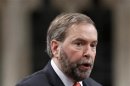 NDP leader Mulcair speaks in the House of Commons on Parliament Hill in Ottawa