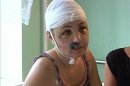 Rape victim Iryna Krashkova speaks during an interview from a hospital ward in Mykolaiv in this still image taken from video
