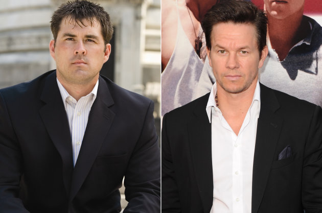The real Marcus Luttrell (L) and Mark Wahlberg 