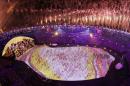 Fireworks are seen over Maracana Stadium during the opening ceremony at the 2016 Summer Olympics in Rio de Janeiro, Brazil, Friday, Aug. 5, 2016. (AP Photo/Morry Gash)