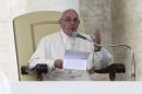 Pope Francis speaks as he leads the weekly audience in Saint Peter's square at the Vatican