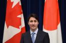 Canadian Prime Minister Justin Trudeau attends their joint news conference with his Japanese counterpart Shinzo Abe at Abe's official residence in Tokyo, Japan