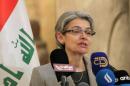 UNESCO Director General Irina Bokova speaks during a press conference at the National Museum in Baghdad on March 28, 2015, as she visits the Iraqi capital to boost global efforts to preserve the country's heritage