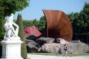 "Dirty Corner", a 2011Cor-Ten steel, earth and mixed media monumental artwork by British contemporary artist of Indian origin Anish Kapoor, is displayed in the gardens of the Chateau de Versailles, in Versailles on June 5, 2015