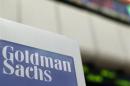 A Goldman Sachs sign is seen on the floor of the New York Stock Exchange
