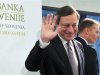 European Central Bank President Draghi waves after a news conference after the Governing Council Meeting of the European Central Bank in Brdo