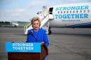 U.S. Democratic presidential candidate Hillary Clinton holds a news conference on the airport tarmac in front of her campaign plane in White Plains
