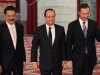 Airbus President and CEO Bregier, Lion Air CEO Kirana and French President Hollande pose after a signing ceremony at the Elysee Palace in Paris