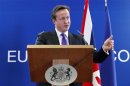 Britain's Prime Minister David Cameron addresses a news conference after an European Union leaders summit in Brussels
