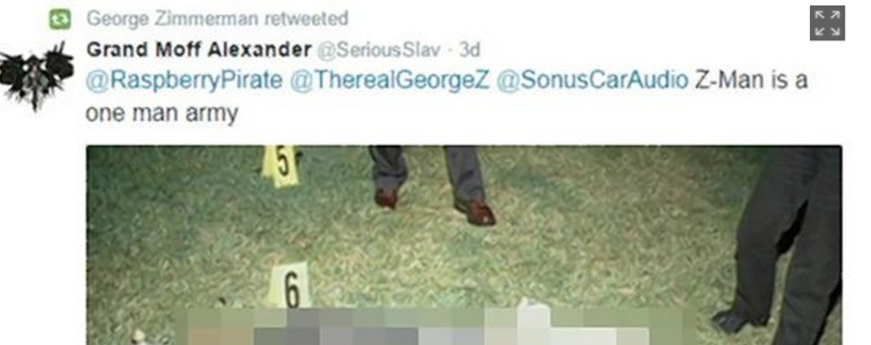 Professional Imbecile George Zimmerman Retweets Graphic Photo of Trayvon Martin&#39;s Dead Body
