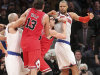New York Knicks' Jason Kidd, left, and Chicago Bulls' Kirk Hinrich, second from right, separate Bulls' Joakim Noah (13) and Knicks' Tyson Chandler, right, during the second half of an NBA basketball game on Friday, Dec. 21, 2012, at Madison Square Garden in New York. The Bulls defeated the Knicks 110-96. (AP Photo/Mary Altaffer)