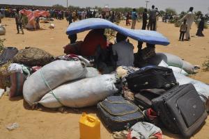 Nigeria refugees shelter under a mattress after they &hellip;