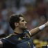 Spain's goalkeeper Casillas celebrates after winning their Euro 2012 quarter-final soccer match against France at Donbass Arena in Donetsk