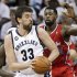Memphis Grizzlies center Marc Gasol (33), of Spain, tries to get past Los Angeles Clippers center DeAndre Jordan (6) in the first half of Game 5 of a first-round NBA basketball playoff series, Wednesday, May 9, 2012, in Memphis, Tenn. (AP Photo/Mark Humphrey)