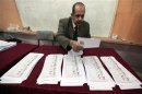 An official counts ballots for the presidential election after the polls were closed in the Mediterranean city of Alexandria