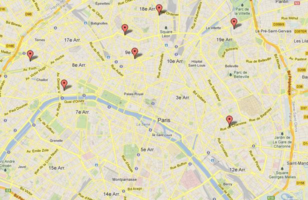 La carte des «serial killers» parisiens, réalisée le 28 mars 2013. Capture d'écran Google Maps., 20 MINUTES