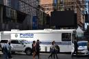 A police command post van close to the venue of the Anzac Day dawn service at Martin Place in Sydney on April 24, 2015