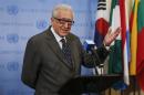UN-Arab League Envoy to Syria Lakhdar Brahimi speaks to the media after Security Council consultations at the United Nations headquarters in New York