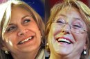 This combination of two 2013 photos shows Chilean presidential candidates Evelyn Matthei, left, and former President Michelle Bachelet. Their history is the history of Chile. Childhood friends whose fathers became top generals, they were thrust onto opposite sides of the country's deep political divide. Bachelet's father loyally served socialist President Salvador Allende before and after the 1973 coup ended one of Latin America's oldest democracies. Matthei's father ran the military school where Gen. Alberto Bachelet was tortured to death for refusing to line up behind the dictator, Gen. Augusto Pinochet. They have remained cordial ever since, through long political careers on the left and the right. But their good graces will be tested like never before now that they're facing off in the Nov. 17 general election, the first presidential race between two women in Chile's history. (AP Photo/Luis Hidalgo, File)