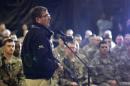 Carter delivers remarks at a question-and-answer session with U.S. military personnel at Kandahar Airfield in Kandahar