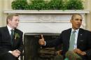 U.S. President Obama and Irish PM Kenny talk to the media in the Oval Office of the White House in Washington