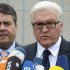 Faction leader of the oppositional German Social Democrats, SPD, Frank-Walter Steinmeier, right, and Head of the SPD Sigmar Gabriel, left, speak to the media after negotiations with the coalition government in Berlin, Germany, Thursday, June 21, 2012. They say they've reached a deal with Chancellor Angela Merkel's governing coalition that will allow them to ratify Europe's budget discipline pact. Merkel needs opposition support to secure the needed two-thirds majority in Parliament for the pact. (AP Photo/dapd Michael Gottschalk)