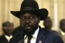 South Sudan President Salva Kiir speaks during a joint news conference with his Sudanese counterpart Omar al-Bashir after their meeting at Khartoum's airport