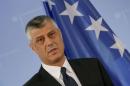 Kosovo's Foreign Minister Thaci speaks to the media in Berlin