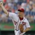 Washington Nationals starting pitcher Jordan Zimmermann throws during the first inning of a baseball game against the Colorado Rockies at Nationals Park Thursday, June 20, 2013, in Washington. (AP Photo/Alex Brandon)