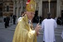 Archbishop Nichols acknowledges the public at Westminster Cathedral in London