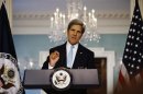 U.S. Secretary of State Kerry speaks about the situation in Syria at the State Department in Washington
