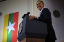 El presidente estadounidense, Barack Obama, pronuncia un discurso este lunes en la Universidad de Rangún