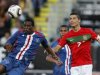 Cape Verde's Varela heads the ball next to Portugal's Ronaldo during their friendly soccer match in Covilha