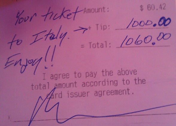 Woman posts photo of $1,000 tip on $60.42 meal
