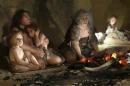 An exhibit shows the life of a neanderthal family in a cave in the new Neanderthal Museum in the northern town of Krapina