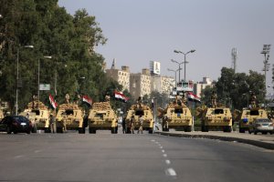 Egyptian soldiers secure the area around Nasser City, …